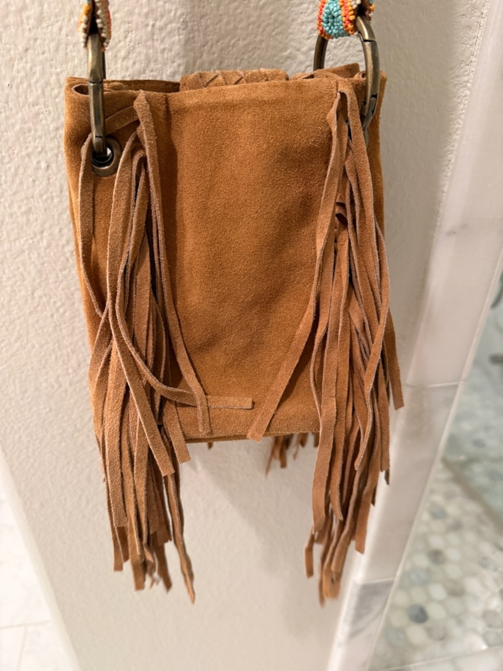 Free People Suede Fringe Crossbody Bag with Turquoise Woven Strap - Picture 5 of 6
